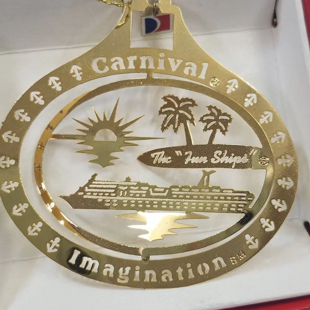 Carnival Cruise Imagination Gold Finish Brass Ornament Christmas Tree Fun Ship